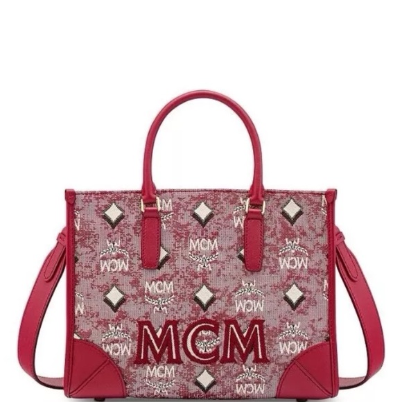 MCM Handbags - MCM Red Tote Bag with Signature Monogram